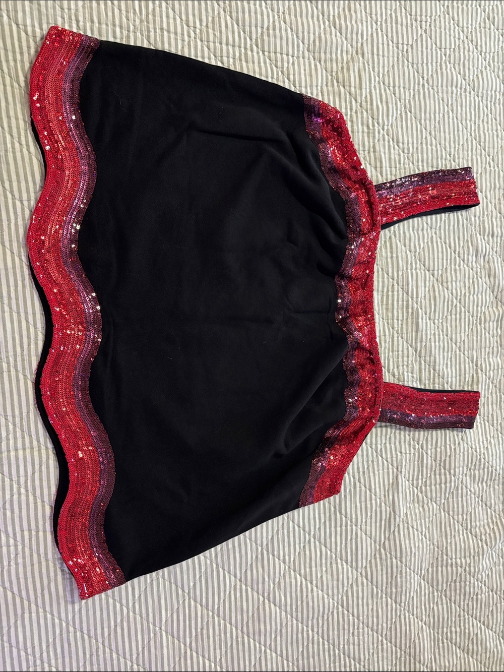 Queen of Sparkles Sequin Trim Black Camisole Tank Top - Red Sequin Detail